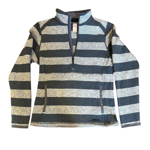 PATAGONIA Better Sweater 1/4 Zip Heather Grey/Slate Blue Stripes Women's MEDIUM - Picture 1 of 7